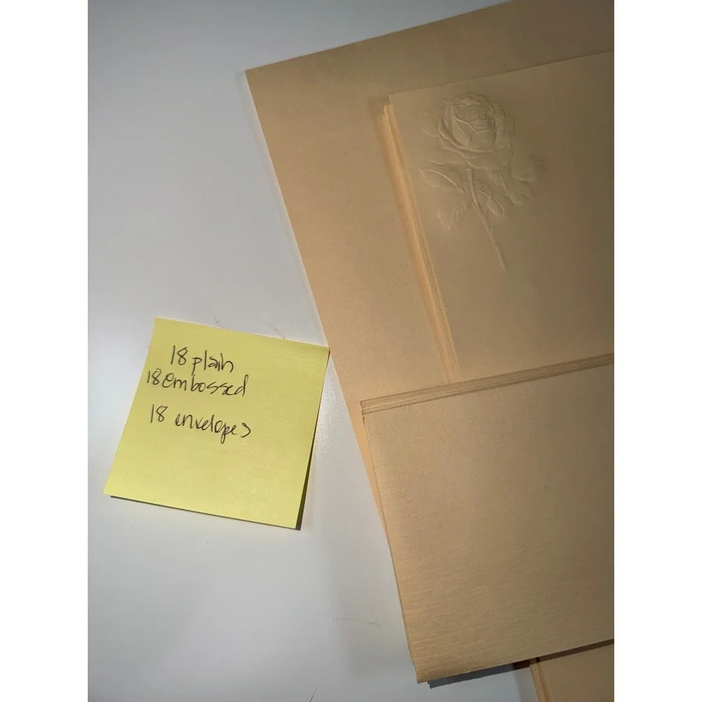 VTG Current Rose Garden Stationery Set Cream Embossed Floral 1982 Letter Paper